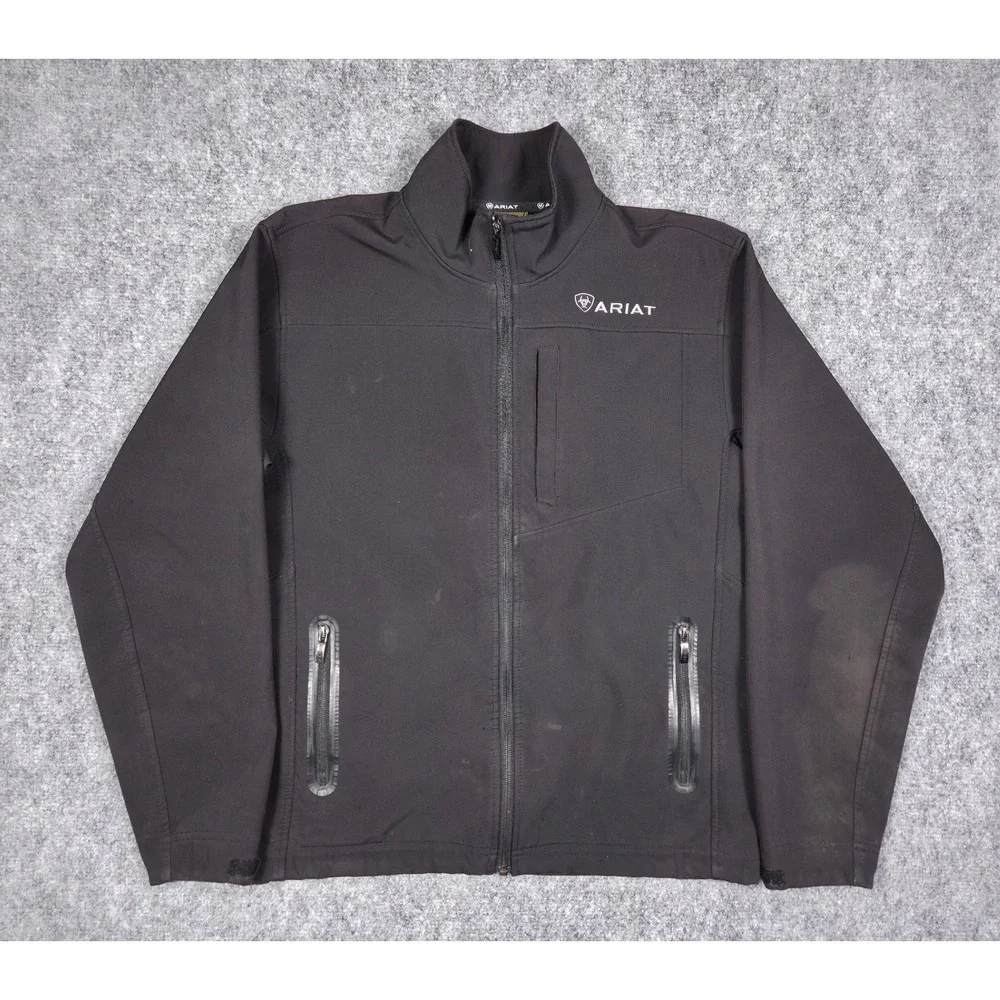 Ariat Softshell Jacket Mens Size S Black Full Zip Fleece Lined Logo Workwear